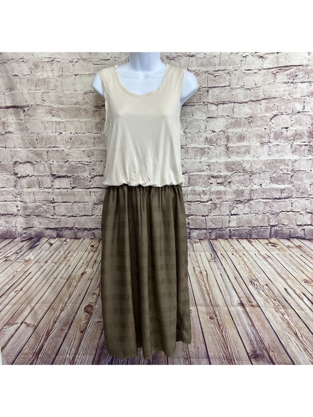 PrAna Cream Top Brown Skirt Pockets Sleeveless Dress